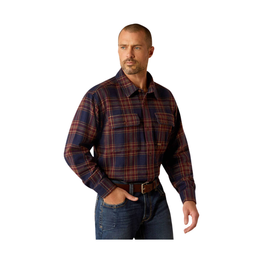 Ariat Men's Rebar Heavy Flannel Work Shirt - Navy/ Malbec - ONLINE STORE CREDIT/EXCHANGE ONLY - Lenny's Shoe & Apparel