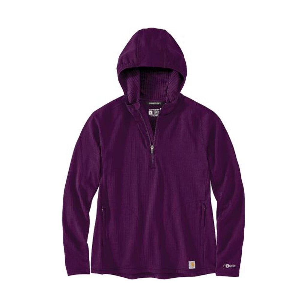 Carhartt Women's Force Relaxed Fit Half Zip Hooded T Shirt - Eggplant - Lenny's Shoe & Apparel