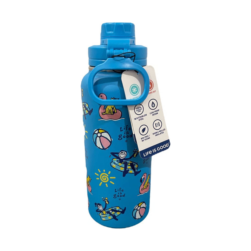 Life Is Good Jake and Jackie Pool Party 32 oz Stainless Steel Water Bottle - Royal Blue - Lenny's Shoe & Apparel