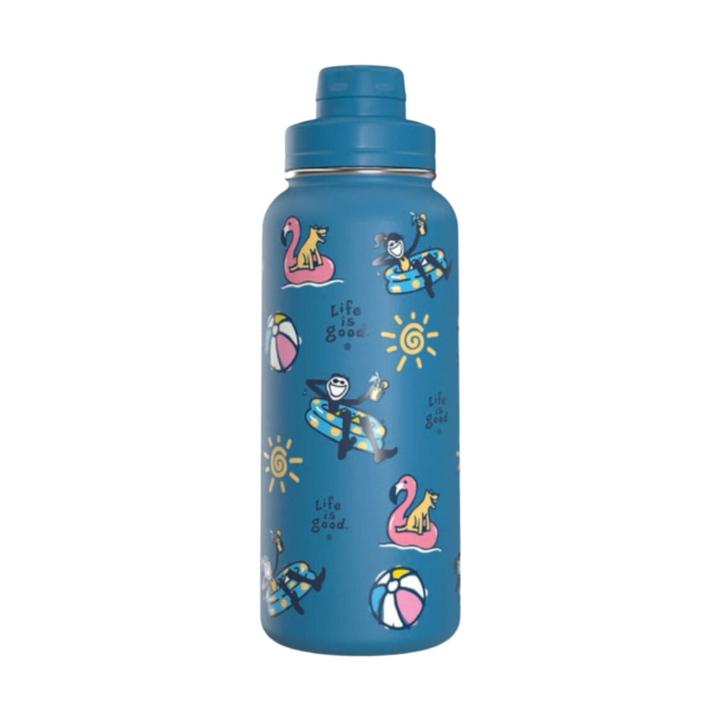 Life Is Good Jake and Jackie Pool Party 32 oz Stainless Steel Water Bottle - Royal Blue - Lenny's Shoe & Apparel