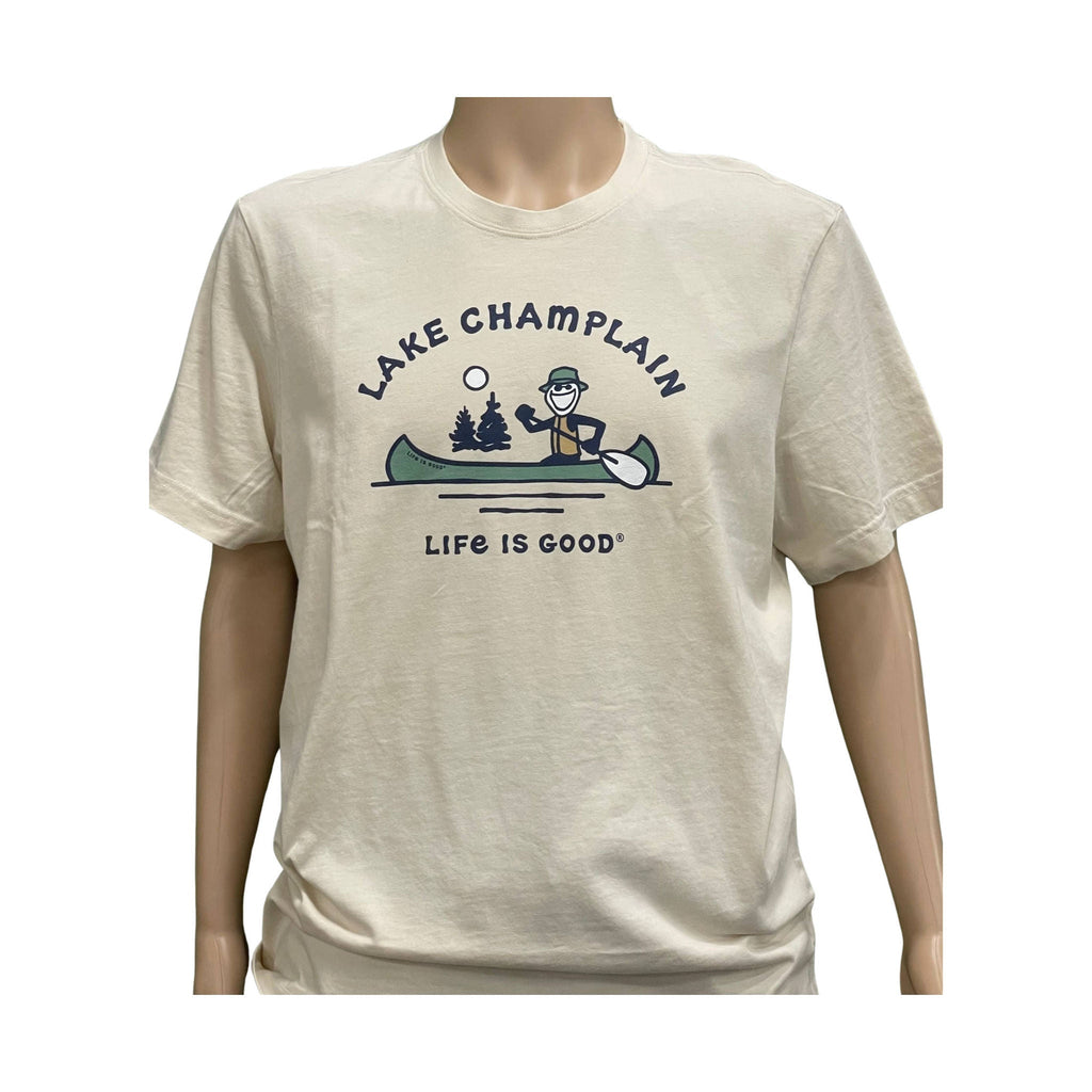 Life Is Good Men's Lake Champlain Exclusive Canoe Tee - Putty White - Lenny's Shoe & Apparel