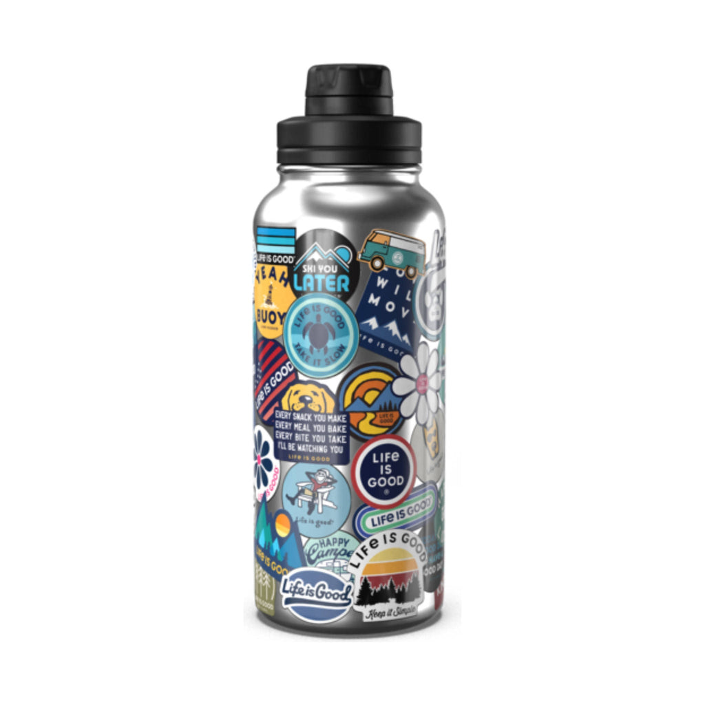 Life Is Good Sticker Collage Stainless Steel 32 oz Water Bottle - Multi Color/Grey - Lenny's Shoe & Apparel