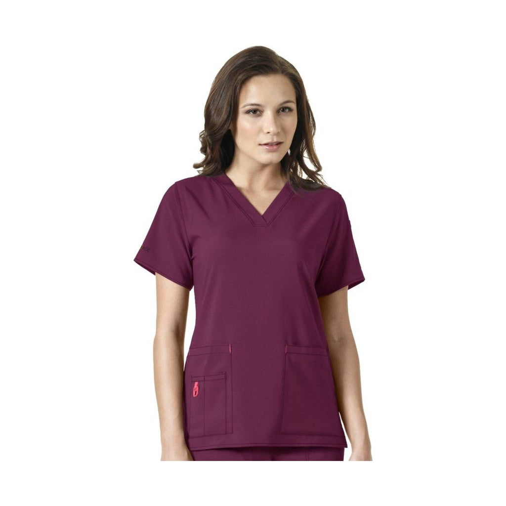 Carhartt Women's Scrubs V-Neck Media Top - Wine - Lenny's Shoe & Apparel