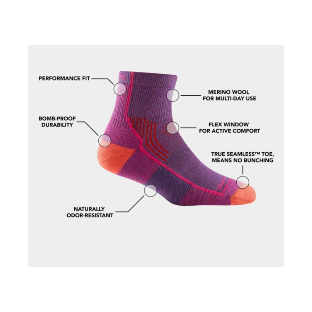 Darn Tough Vermont Women's Hiker Quarter Midweight Sock - Berry - Lenny's Shoe & Apparel